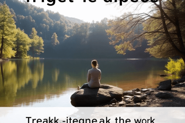 Person sitting on a rock by a calm lake surrounded by trees and soft sunlight, symbolizing tranquility and a break from digital devices.